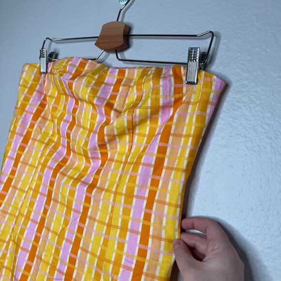Peppermayo Girls Lunch Tube Mini Dress Splice Check Pattern Linen Blend US 6 - Picture 3 of 12